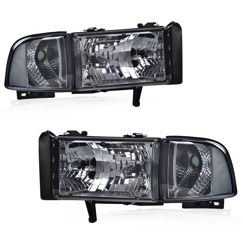 Headlights Fit Dodge Ram 1500 1994-2001 Fit 2500 3500 1994-2002 Not Sport Headlamps W O Bulbs Smoky Lens Chrome Housing Clear