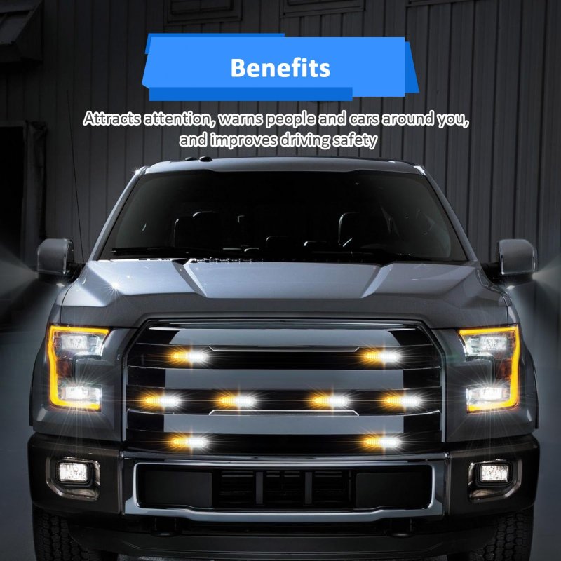 Wsays 8pcs Universal Surface Mount Slim Single Row 12leds Amber White Emergency Hazard Warning Strobe Lights Kit For Truck Jeep