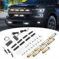 Wsays 8pcs Universal Surface Mount Slim Single Row 12leds Amber White Emergency Hazard Warning Strobe Lights Kit For Truck Jeep 