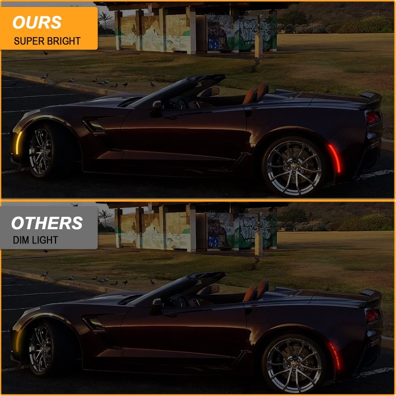 R F Auto 4pcs Smoked Lens Led Front Rear Side Marker Lights For Corvette C7 2014-2019 Grand Sport Stingray Z06 Zr1 Amber Red