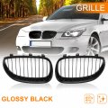 X Autohaux Pair Car Front Grille Glossy Black Abs Plastic Hood Kidney For Bmw E60 2003-2009 4 Doors