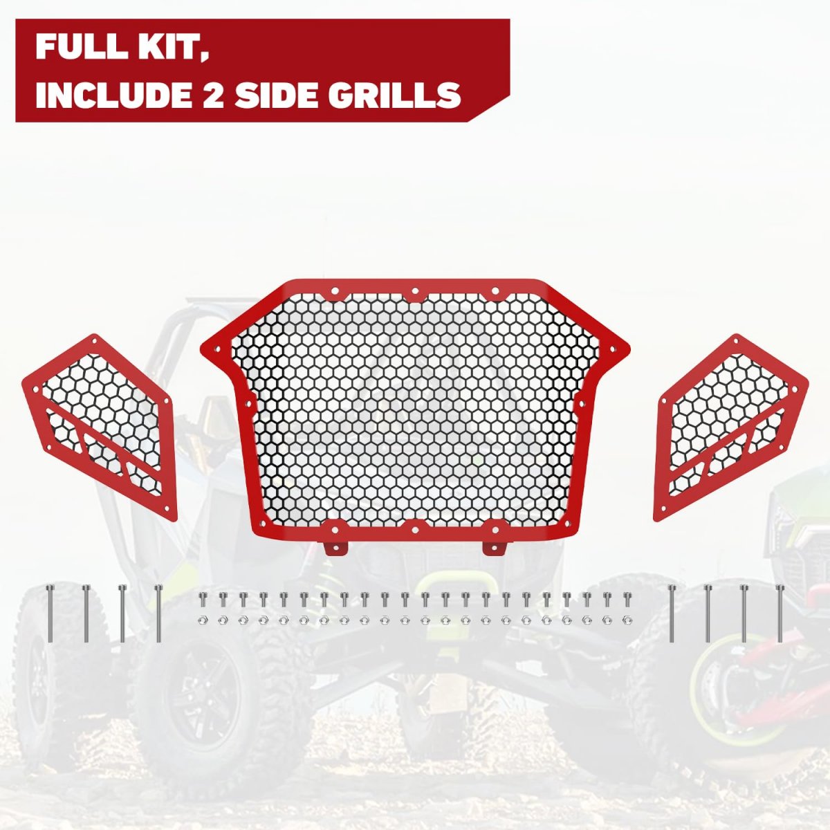 Elitewill Aluminum Front And Side Mesh Grille Full Kit With Red Powder Coating Fit For Polariszr Pro R Turbo R