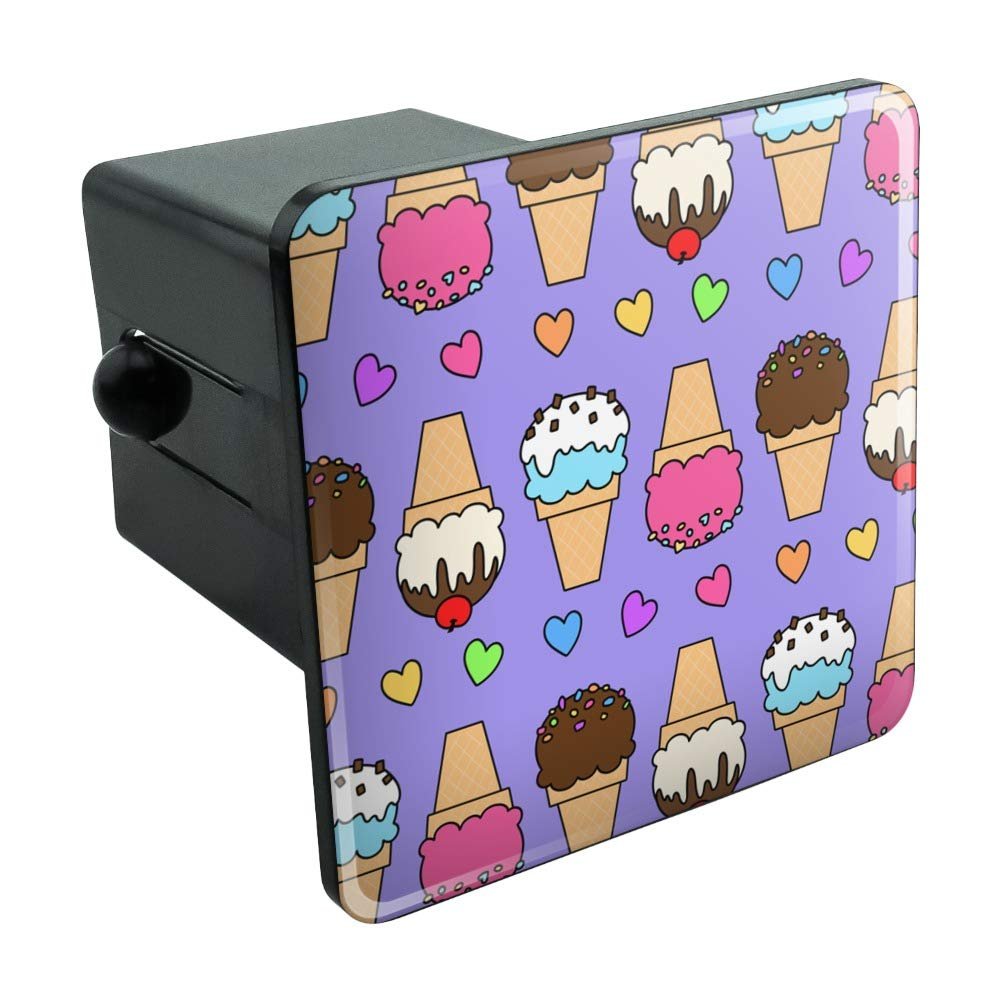 Graphics More Ice Cream Pattern With Rainbow Hearts Tow Trailer Hitch Cover Plug Insert