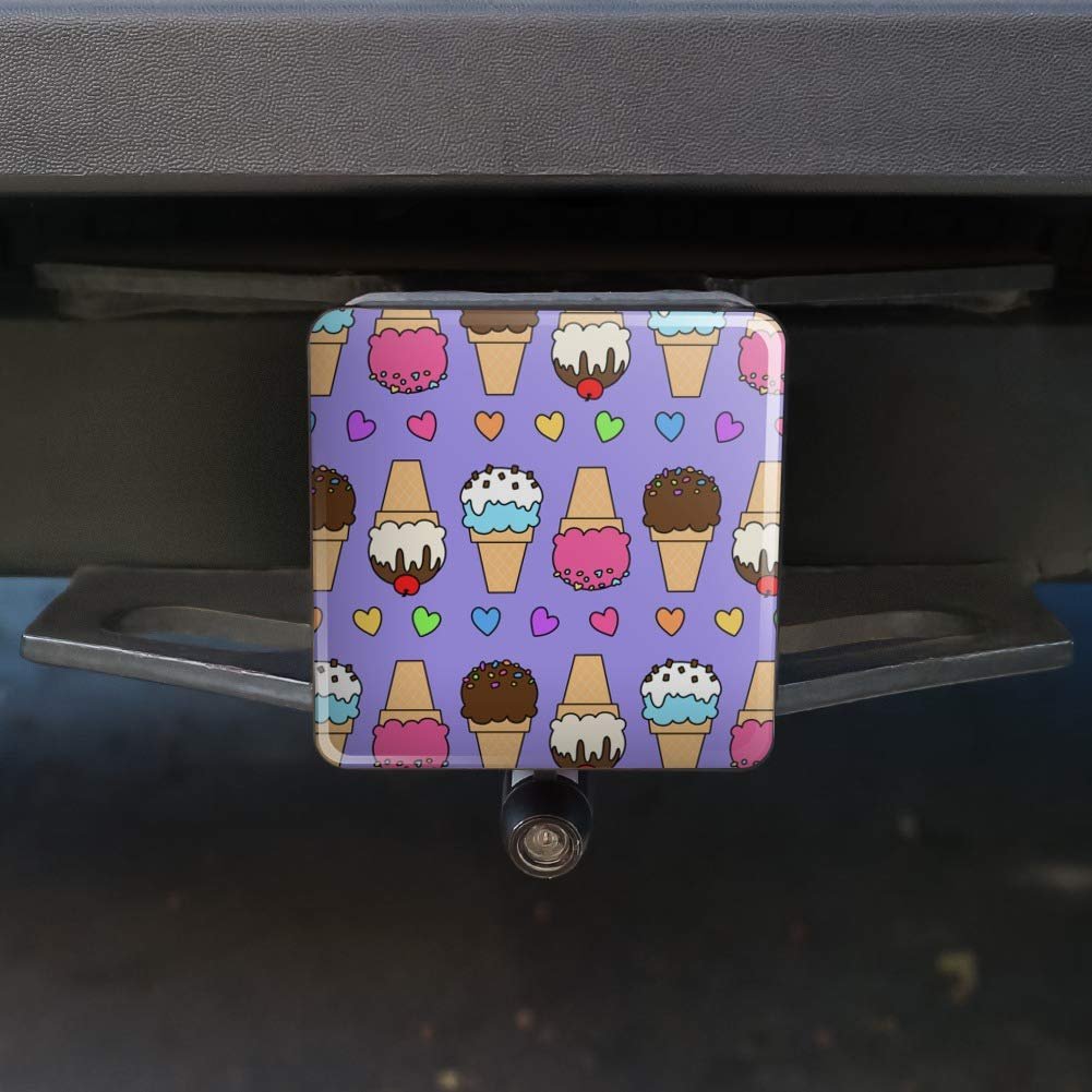 Graphics More Ice Cream Pattern With Rainbow Hearts Tow Trailer Hitch Cover Plug Insert