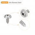 Uxcell St2 6x6mm Phillips Pan Head Self-tapping Screw With Washer 100pcs 304 Stainless Steel Wood Full Thread Silver