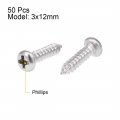 Uxcell 3x12mm Self Tapping Screws Phillips Pan Head Screw 316 Stainless Steel Fasteners Bolts 50pcs