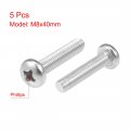 Uxcell M8x40mm Machine Screws Pan Phillips Cross Head Screw 304 Stainless Steel Fasteners Bolts 5pcs