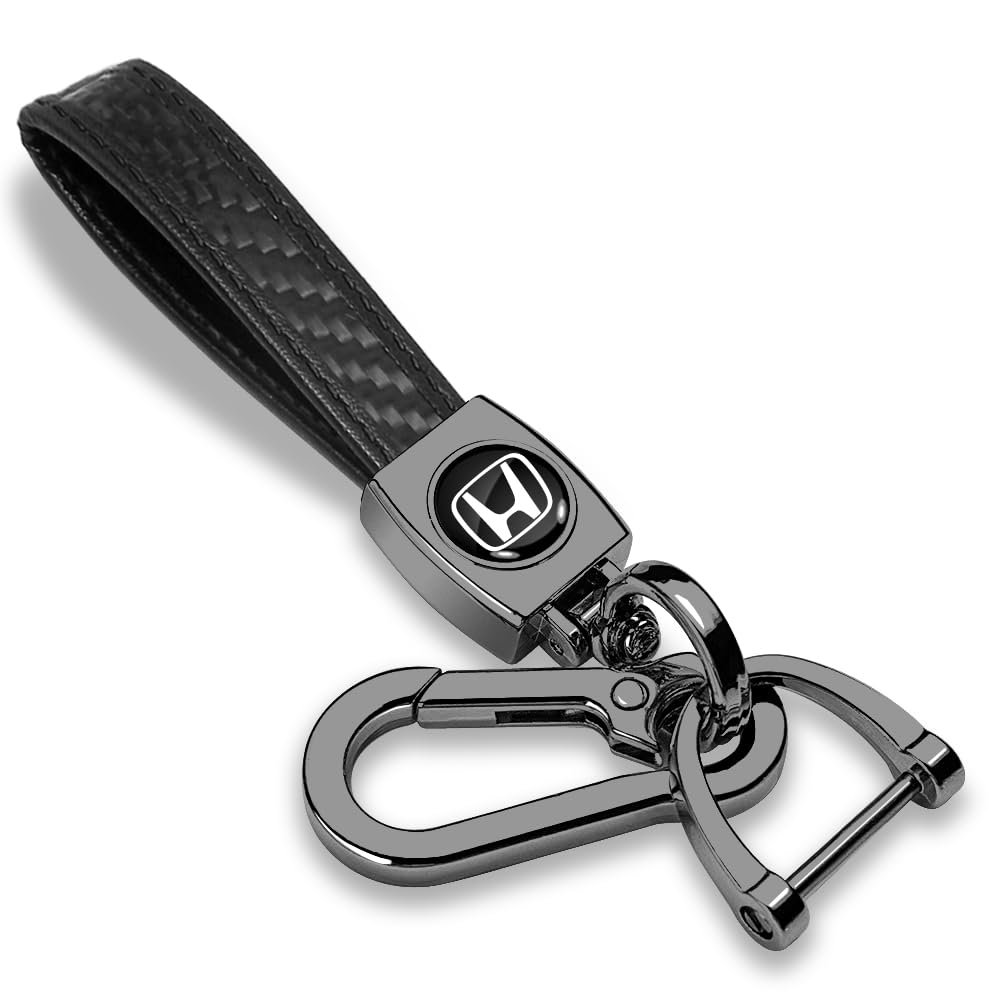 Honda Logo Black Real Carbon Fiber Loop Strap Keychain With Gunmetal Hook Official Licensed Modern Style 5 25 In X 0 75