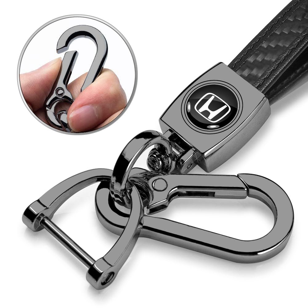 Honda Logo Black Real Carbon Fiber Loop Strap Keychain With Gunmetal Hook Official Licensed Modern Style 5 25 In X 0 75