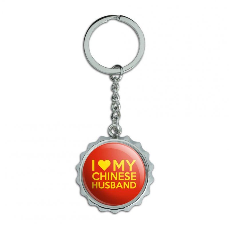 I Love My Chinese Husband Keychain Chrome Plated Metal Pop Cap Bottle Opener Retro Design 3 9 In X 1 5