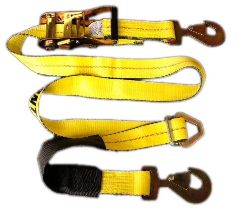 Yellow Auto Car Hauler Ratchet Axle Straps 2 In X 8 Ft Pack With Flat Snap Hooks And Wide Handle 2000 Lb Working Load Limit