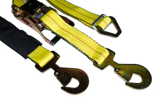 Yellow Auto Car Hauler Ratchet Axle Straps 2 In X 8 Ft Pack With Flat Snap Hooks And Wide Handle 2000 Lb Working Load Limit