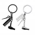 2pcs Hairdresser Dryer Scissors Comb Charm Pendant Keyrings Keychains 3 In 1 Design Silver Black For Hair Stylist Salon Owner 