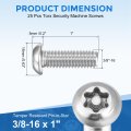 25pcs Torx Security Machine Screws 3 8-16 X 1 304 Stainless Steel Tamper Resistant Button Head Bolt Full Thread For Anti-theft