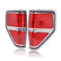 Tail Light Assemblies For 2009-2014 Ford F150 Red And Chrome Rear Brake Lamps Fits Regular Cab Extra Crew Pair Of Halogen 