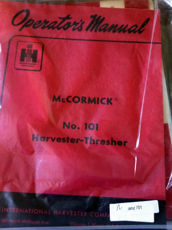 Mccormick 101 Harvester Thresher Operators Manual