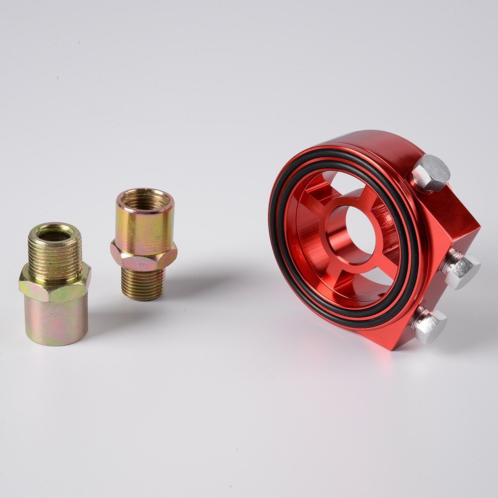Racing Sport Jdm Aluminum Oil Gauge Filter Sandwich Adapter Plate Kit M20 X 1 5 Red 3 In Diameter 8 Thickness T6061