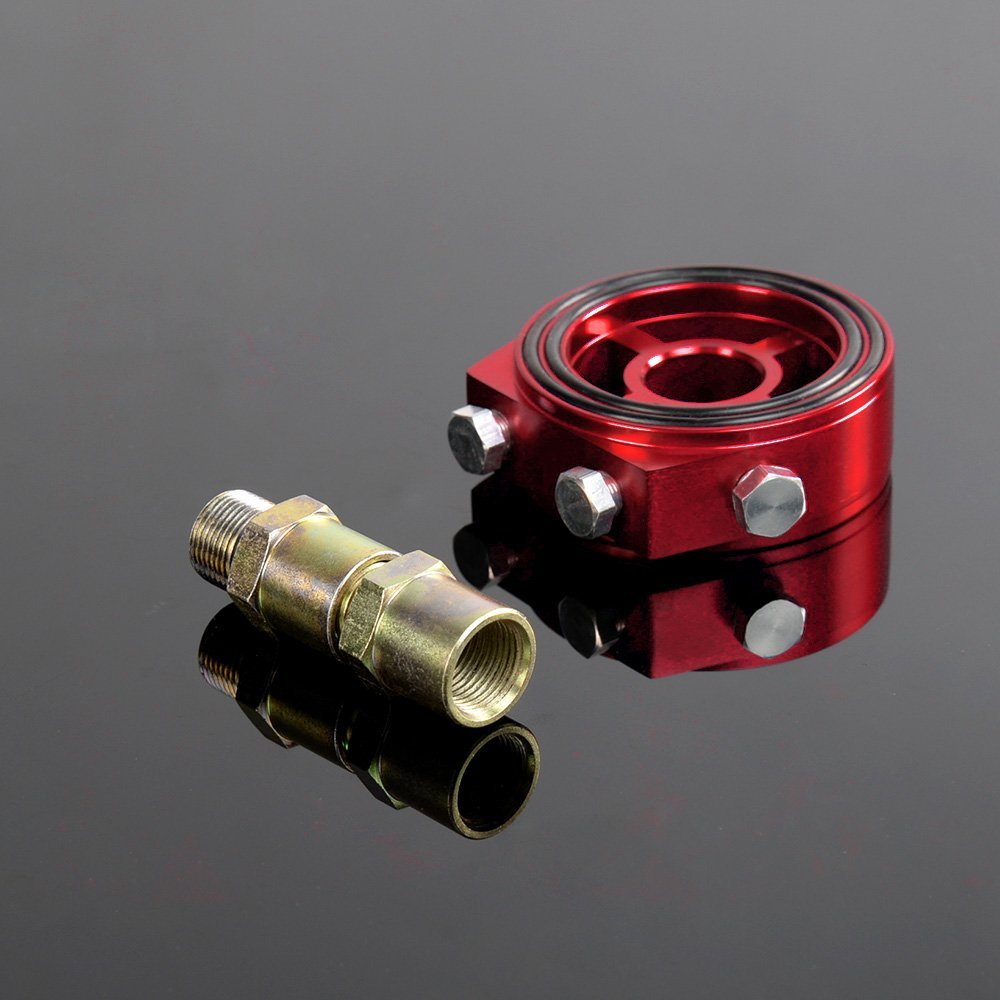 Racing Sport Jdm Aluminum Oil Gauge Filter Sandwich Adapter Plate Kit M20 X 1 5 Red 3 In Diameter 8 Thickness T6061