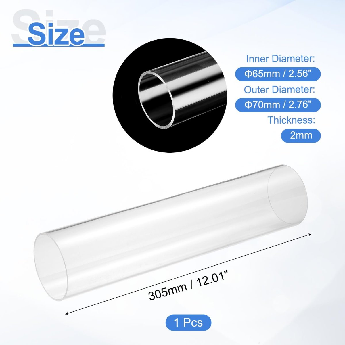 Clear Rigid Acrylic Pipe 65mm 2 56 Id X 70mm 76 Od 12 Round Polycarbonate Tube Plastic Tubing For Plumbing Lighting Aquarium