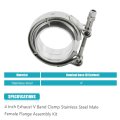 4 In Stainless Steel Exhaust V Band Clamp Male Female Flange Assembly 2 Piece Kit For Turbo High Horsepower Performance Systems