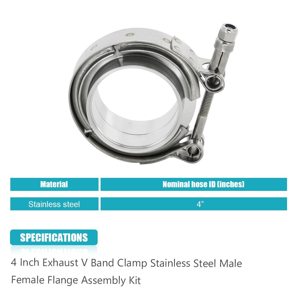 4 In Stainless Steel Exhaust V Band Clamp Male Female Flange Assembly 2 Piece Kit For Turbo High Horsepower Performance Systems