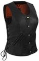 True Element Womens Longer Length Motorcycle Leather Vest With Side Laces Black Size S 