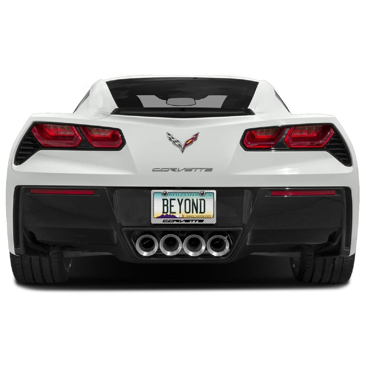 Chevrolet Corvette C7 License Plate Frame Silver Real 3k Carbon Fiber Finish Abs Plastic 3d Logo Universal Fit 12 In X 6