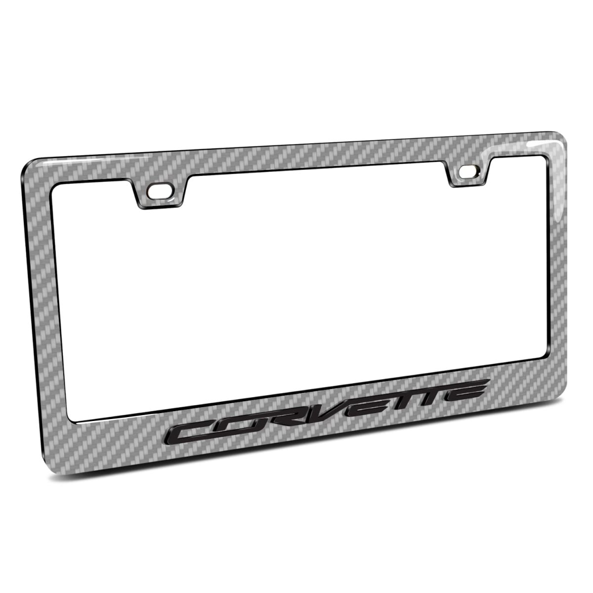 Chevrolet Corvette C7 License Plate Frame Silver Real 3k Carbon Fiber Finish Abs Plastic 3d Logo Universal Fit 12 In X 6