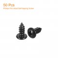 Uxcell 5mm X 12mm Phillips Pan Head Self-tapping Screw 50pcs 304 Stainless Steel Round Wood Full Thread Black