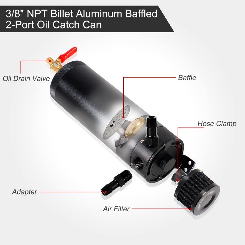 Universal 750ml Billet Aluminum Baffled 2 Port Oil Catch Can Reservoir Tank With Breather Filter And Drain Valve For Most Cars