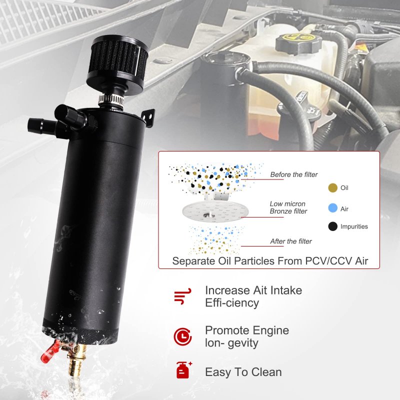 Universal 750ml Billet Aluminum Baffled 2 Port Oil Catch Can Reservoir Tank With Breather Filter And Drain Valve For Most Cars