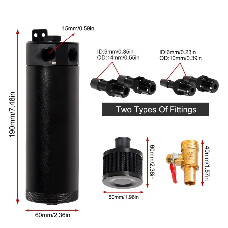 Universal 750ml Billet Aluminum Baffled 2 Port Oil Catch Can Reservoir Tank With Breather Filter And Drain Valve For Most Cars
