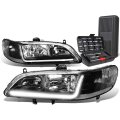 Led Drl L-bar Black Housing Clear Corner Headlight Lamps Tool Kit Compatible With Honda Accord 98-02