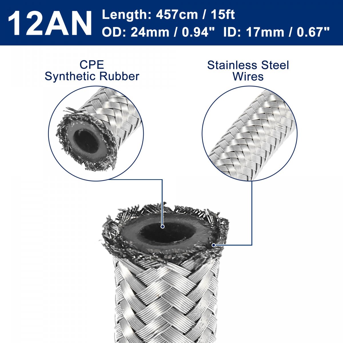 15 Ft 12an Fuel Hose An12 3 4 Universal Braided Stainless Steel Cpe Oil Gas Line
