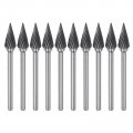 10pcs Carbide Rotary Burrs 8 In 3mm Shank 1 4 6mm Head Single Cut 60 Degrees Cone M Shape Die Grinder Bits For Hard Metal Wood 
