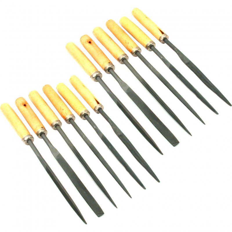 Findingking Needle File Set Wood Handles Wooden Files Carpentry Crafting Hobby Tools 12pcs