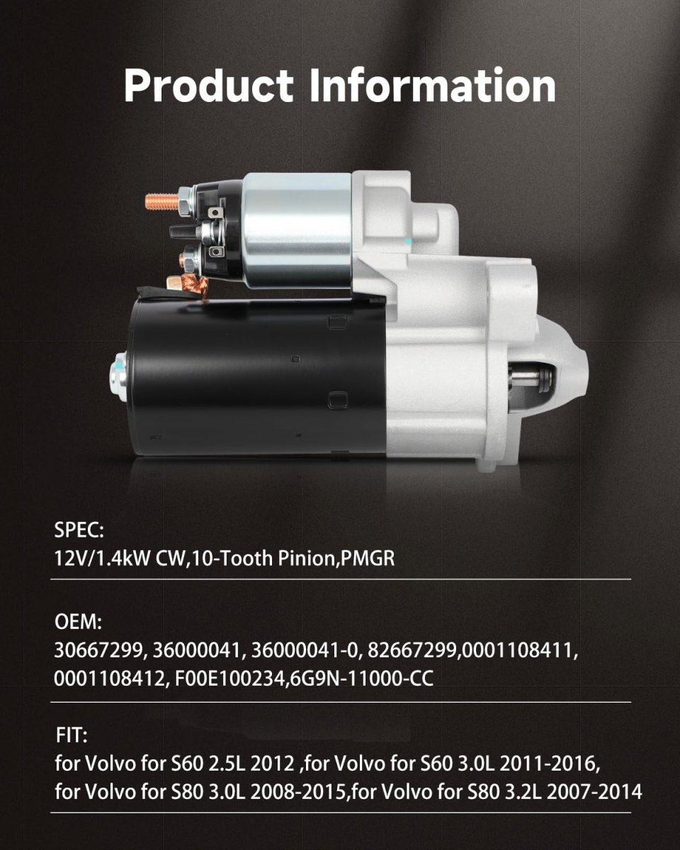 Starter Motor For Volvo S60 2 5l 3 0l S80 2l V60 V70 Xc60 Xc70 Xc90 Replace 19033 12v 1 4kw 10 Tooth Pinion Pmgr