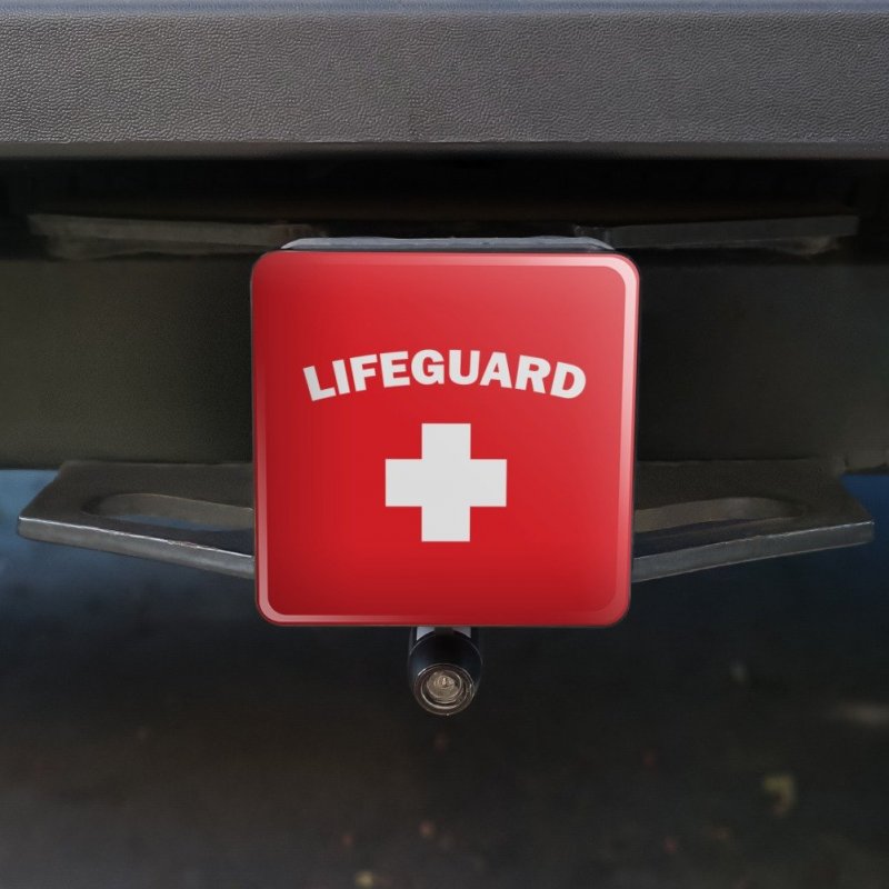 Lifeguard Red And White Tow Trailer Hitch Cover Plug Insert For 2 In Receivers Classic Black Abs Plastic Design