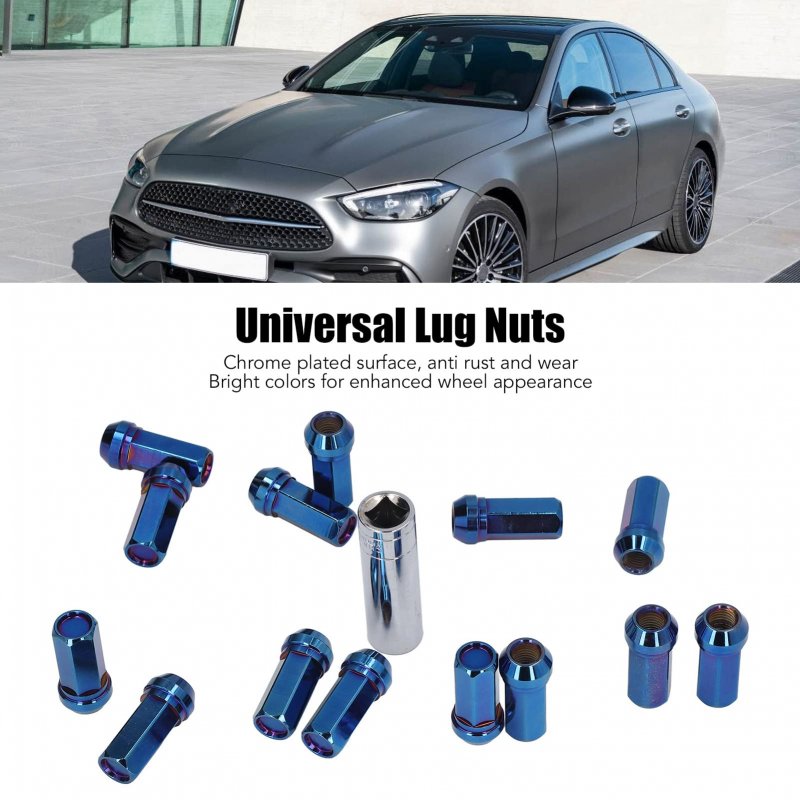 Aqxreight Wheel Lug Nuts Chrome M12x1 5 Thread 17mm Hex 48mm Length High Hardness Replacement For Car Bluing