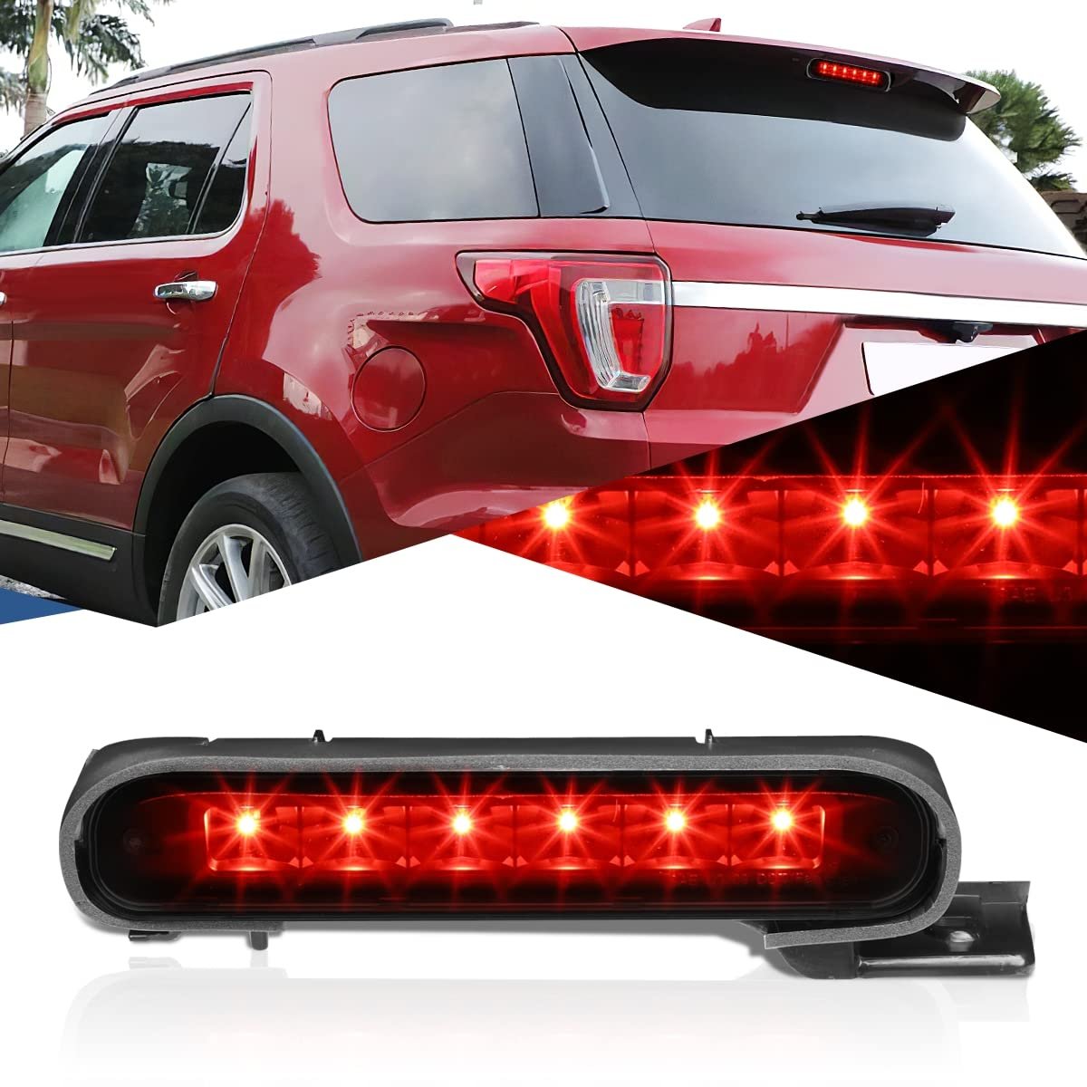 Led Third Brake Light For 2012-2018 Ford Flex High Mount Stop Rear Center Lamp Black Smoked Housing Waterproof Assembly