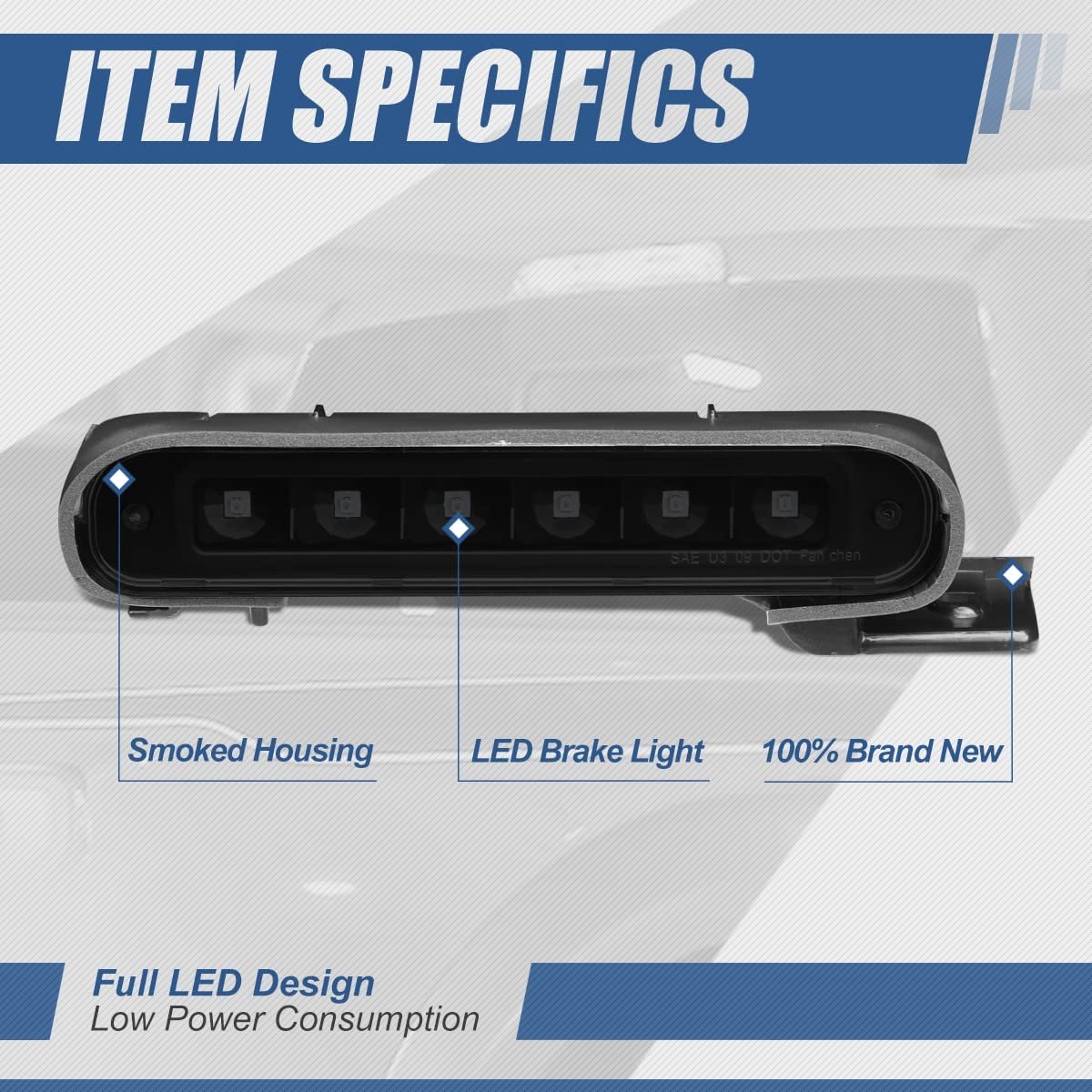 Led Third Brake Light For 2012-2018 Ford Flex High Mount Stop Rear Center Lamp Black Smoked Housing Waterproof Assembly