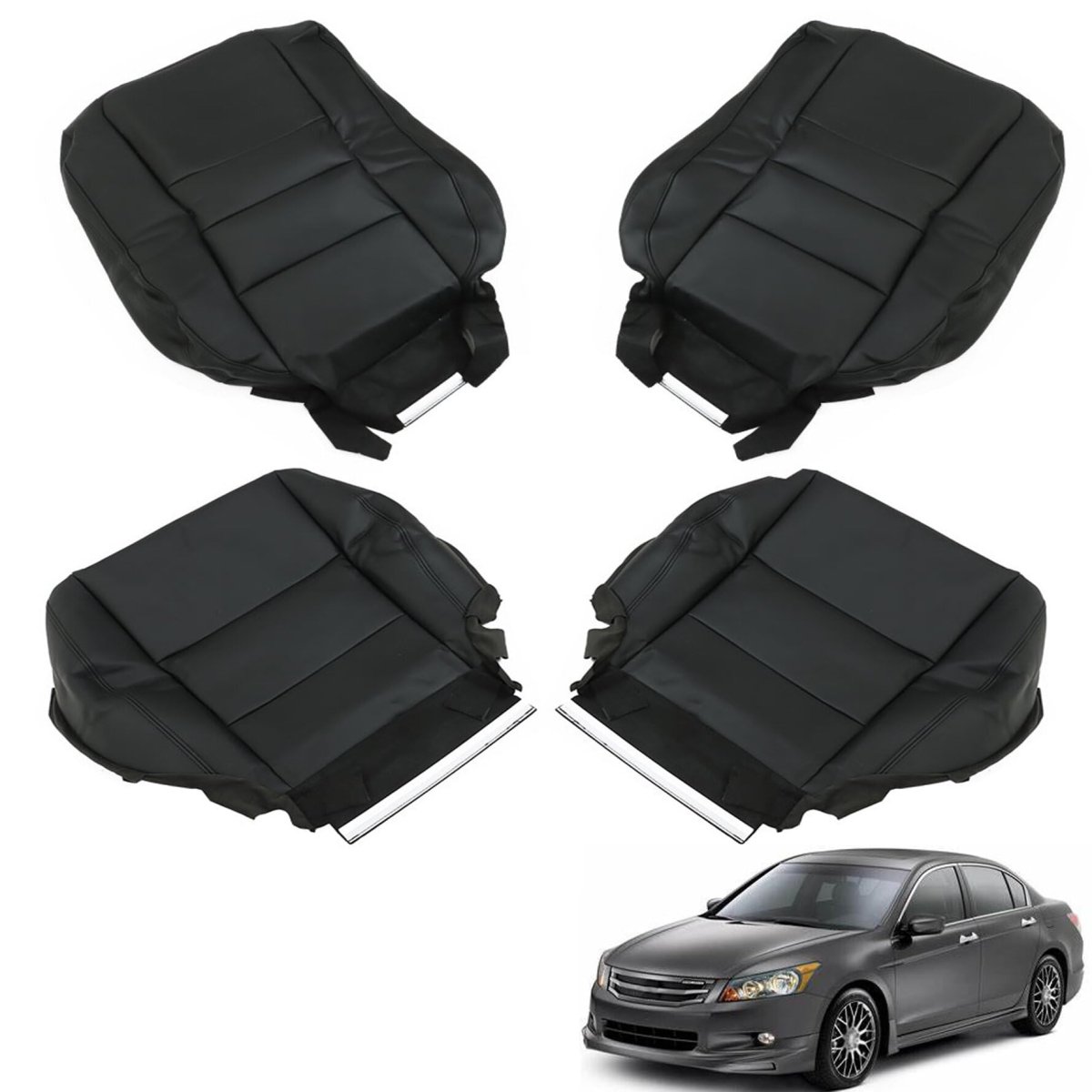 Black Leather Seat Covers 4 Piece Set For 2008 2009 2010 2011 2012 Accord Sedan Door Front Driver And Passenger Bottom Lean