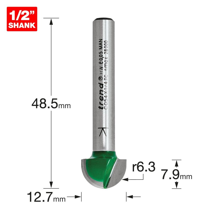 Trend Craftpro Cavetto Router Bit 1 4 Inch Shank Radius 2 Cut Diameter Tungsten Carbide Tipped C054x1 4tc