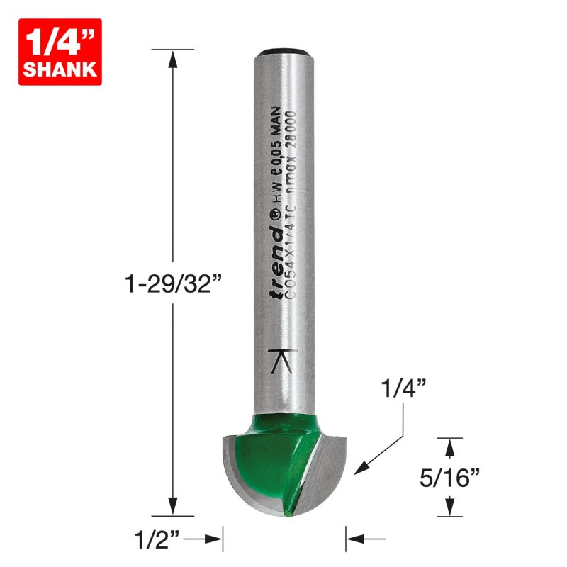 Trend Craftpro Cavetto Router Bit 1 4 Inch Shank Radius 2 Cut Diameter Tungsten Carbide Tipped C054x1 4tc