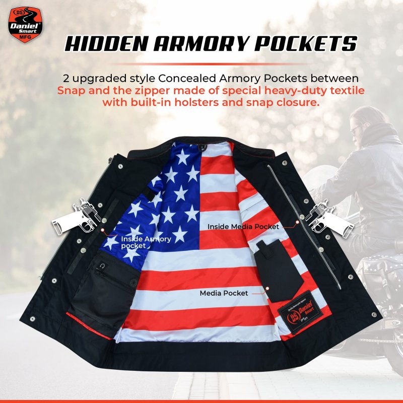 Daniel Smart Leather Vest Premium Soft Buffalo Milled With American Flag Lining And Concealed Armory Pocket As1 Alpha X L