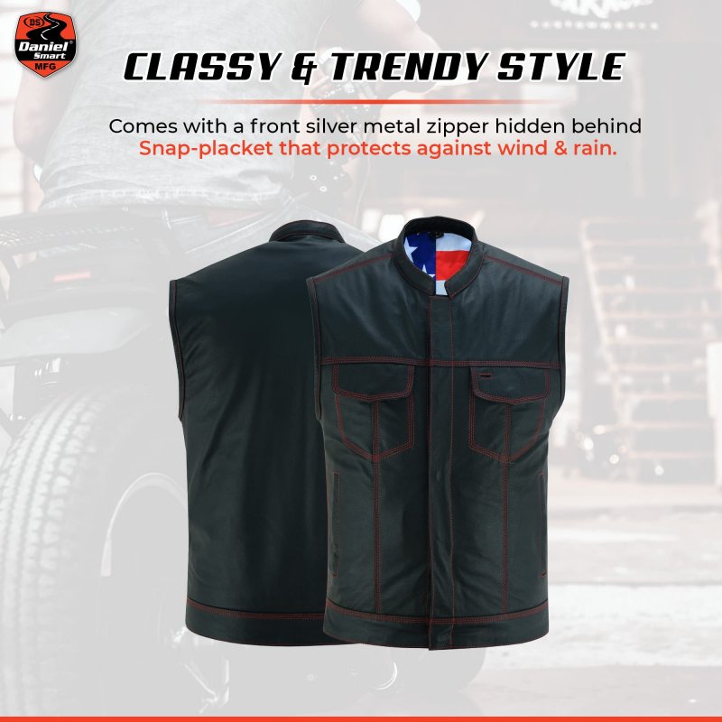 Daniel Smart Leather Vest Premium Soft Buffalo Milled With American Flag Lining And Concealed Armory Pocket As1 Alpha X L