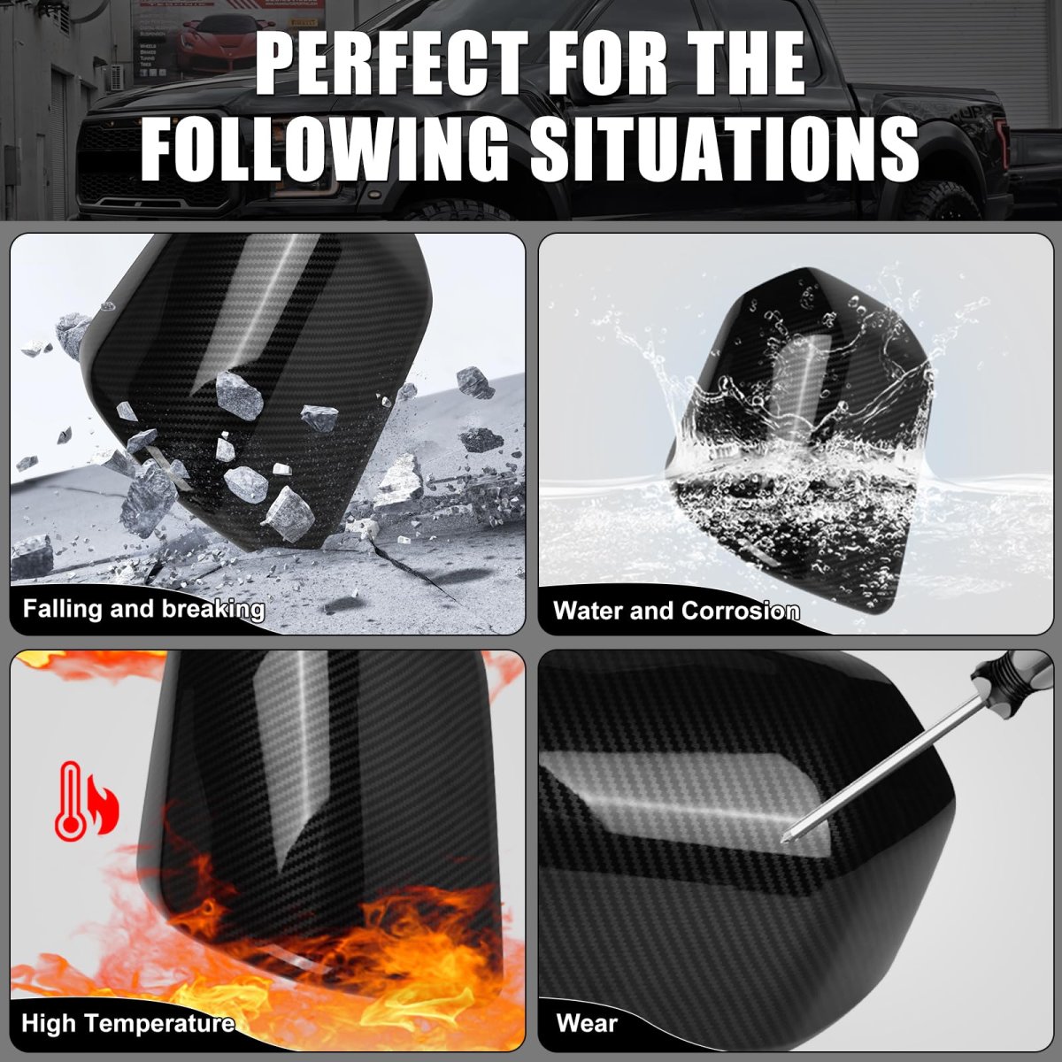 Carbon Fiber Side Mirror Covers Caps For 2015 2020d F150 Replacement Cover Set For Xl Xlt Lariat King Ranch Raptor Platinum