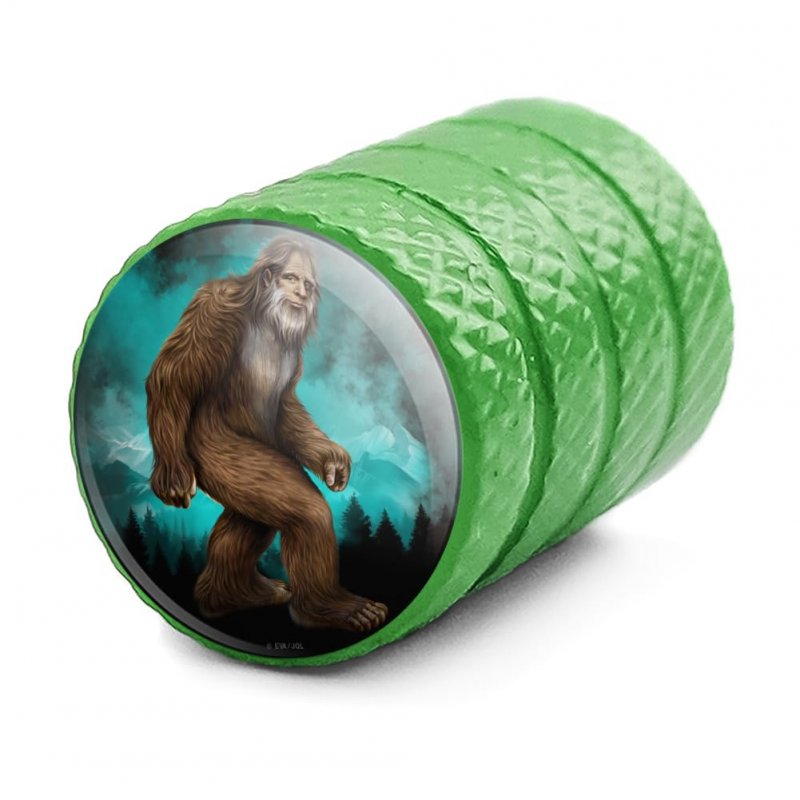 Sasquatch Bigfoot Valve Stem Caps For Tire Rim Wheel Green Aluminum Air Covers With Rubber O Ring Fits Schrader Type Valves 4