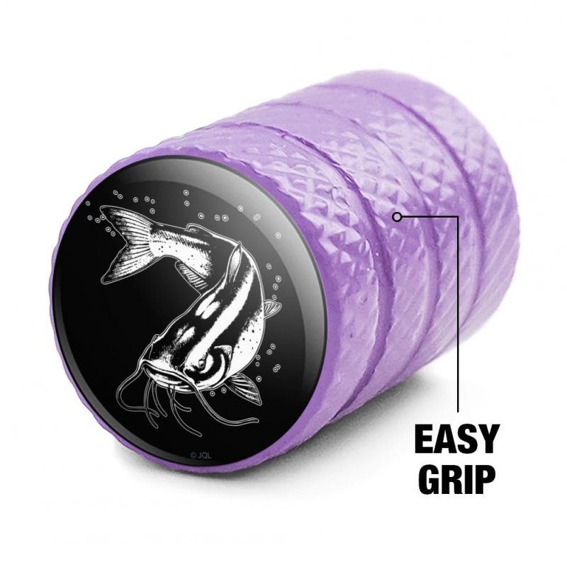 Catfish Fishing Illustration Valve Stem Caps For Tire Rim Wheel Purple Aluminum Schrader Type Air Covers 4 Pieces 0 55 In Tall