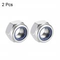 Uxcell Hex Lock Nuts M16 X 2mm Stainless Steel Nylon Insert Self-locking For Fasteners 2pcs Silver Tone